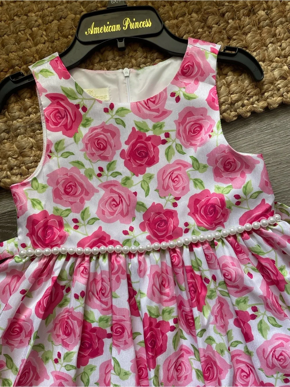American Princess Pink Rose~Print Dress with Matching Sash